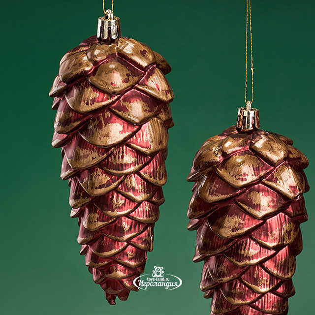 Елочная игрушка Шишка Fattura - Antique Bordo 14 см, 3 шт, пластик, подвеска Winter Deco