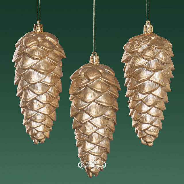 Елочная игрушка Шишка Fattura - Antique Beige 14 см, 3 шт, пластик Winter Deco