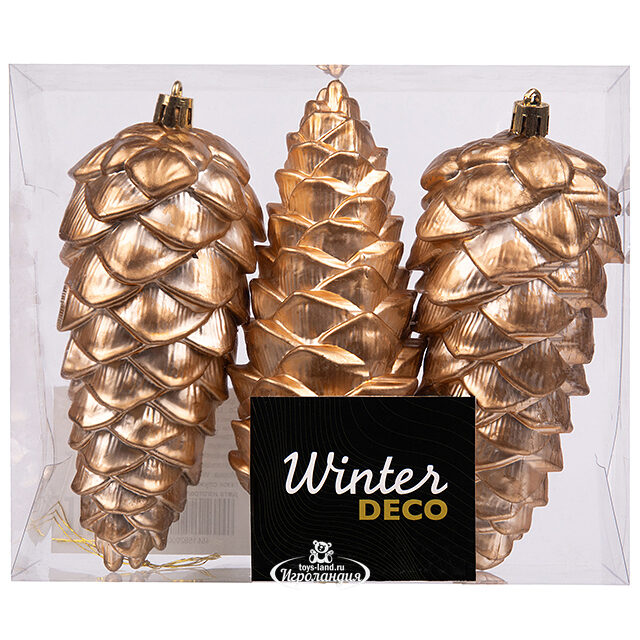 Елочная игрушка Шишка Fattura - Antique Beige 14 см, 3 шт, пластик Winter Deco