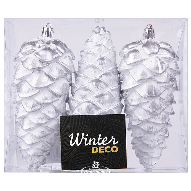 Елочная игрушка Шишка Fattura - Antique White 14 см, 3 шт, пластик, подвеска Winter Deco