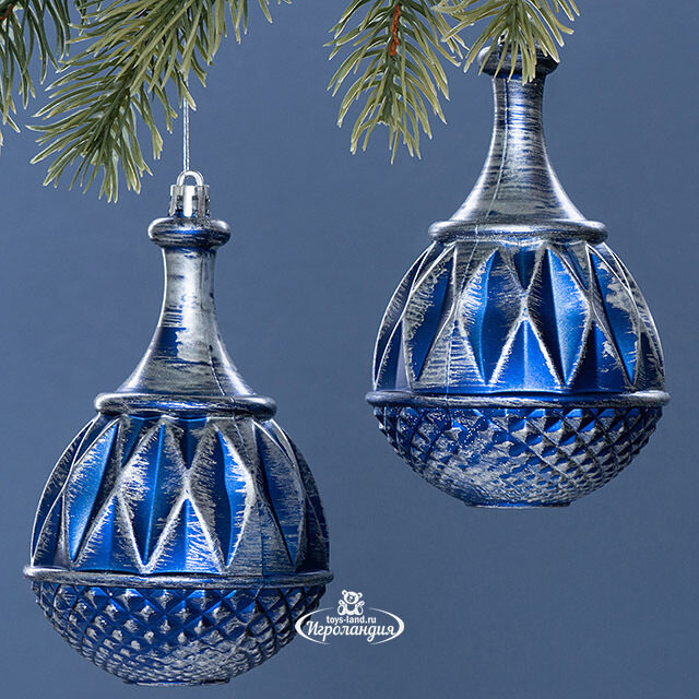 Елочная игрушка Fattura - Antique Blue 8 см, 2 шт, пластик Winter Deco
