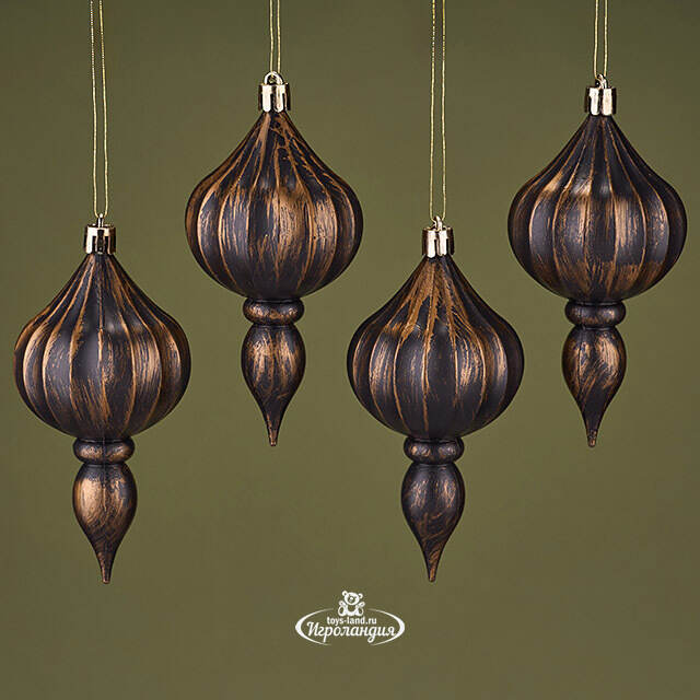 Елочная игрушка Fattura - Antique Brown 12 см, 4 шт, пластик Winter Deco