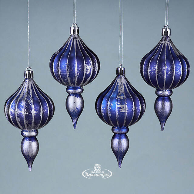 Елочная игрушка Fattura - Antique Blue 12 см, 4 шт, пластик Winter Deco