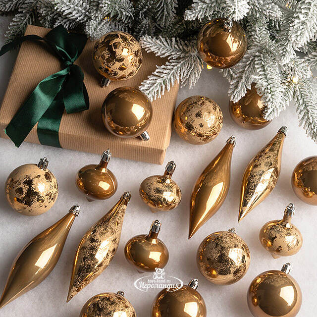 Набор пластиковых шаров Кастелло: Shining Sand 6-14 см, 26 шт Winter Deco