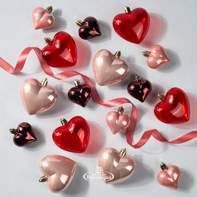 Набор елочных игрушек Сердечки: Lovely Xmas 5-7 см, 16 шт, пластик, подвеска Winter Deco