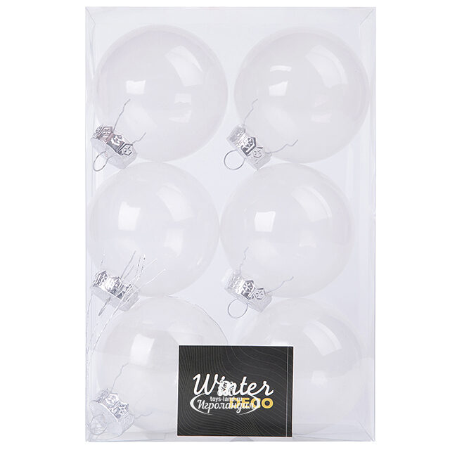 Набор пластиковых шаров Albertine - White Glaze 8 см, 6 шт Winter Deco