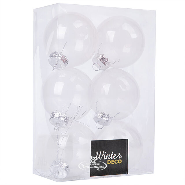 Набор пластиковых шаров Albertine - White Glaze 8 см, 6 шт Winter Deco
