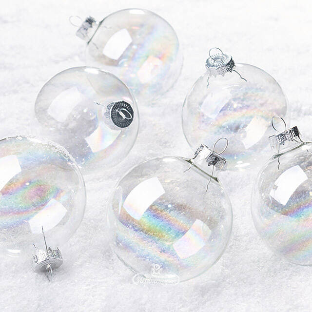 Набор стеклянных шаров 8 см прозрачный перламутр, 6 шт Winter Deco