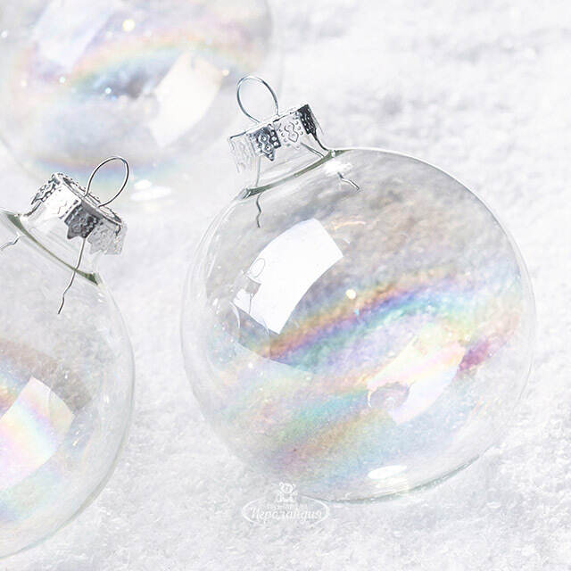 Набор стеклянных шаров 8 см прозрачный перламутр, 6 шт Winter Deco