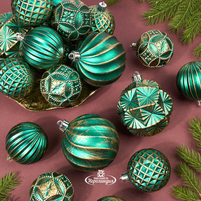Набор пластиковых шаров Divine 6-8 см, 24 шт, зеленый с золотым Winter Deco