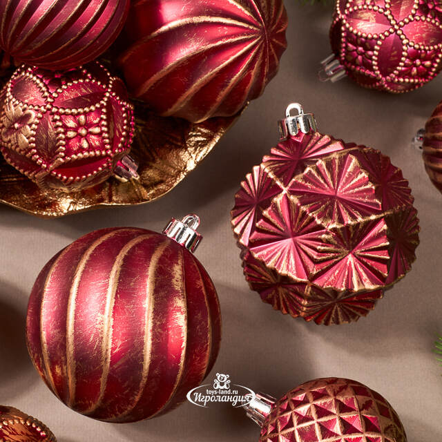 Набор пластиковых шаров Каларитес 6-8 см, 24 шт, бордовый с золотым Winter Deco