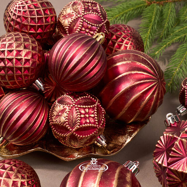 Набор пластиковых шаров Каларитес 6-8 см, 24 шт, бордовый с золотым Winter Deco