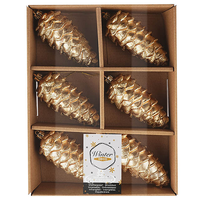 Елочная игрушка Шишка Monfalcone 11 см темно-золотая, 6 шт, пластик Winter Deco