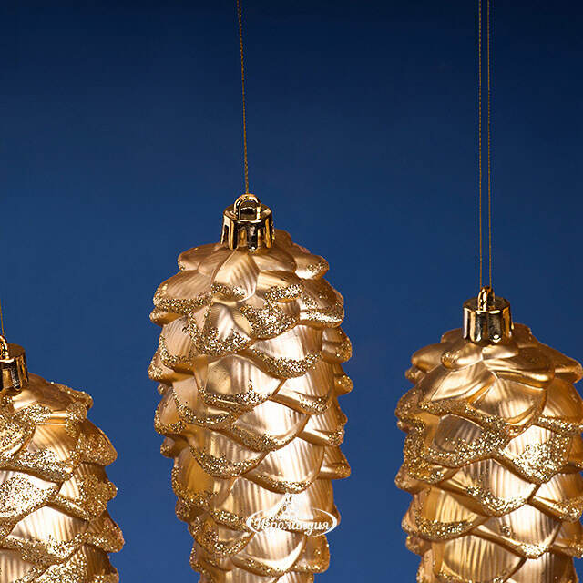 Елочная игрушка Шишка Monfalcone 11 см темно-золотая, 6 шт, пластик Winter Deco