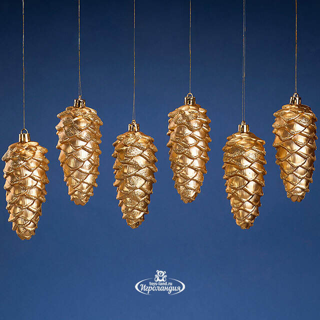 Елочная игрушка Шишка Monfalcone 11 см темно-золотая, 6 шт, пластик Winter Deco