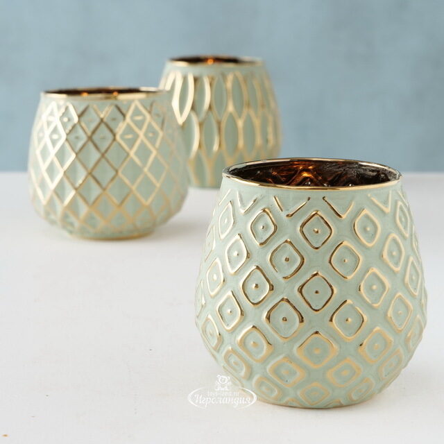 Набор стеклянных подсвечников Golden Salvia 9 см, 3 шт Boltze