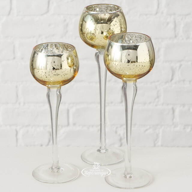 Набор стеклянных подсвечников - бокалов Tours 18-22 см золотой, 3 шт Boltze