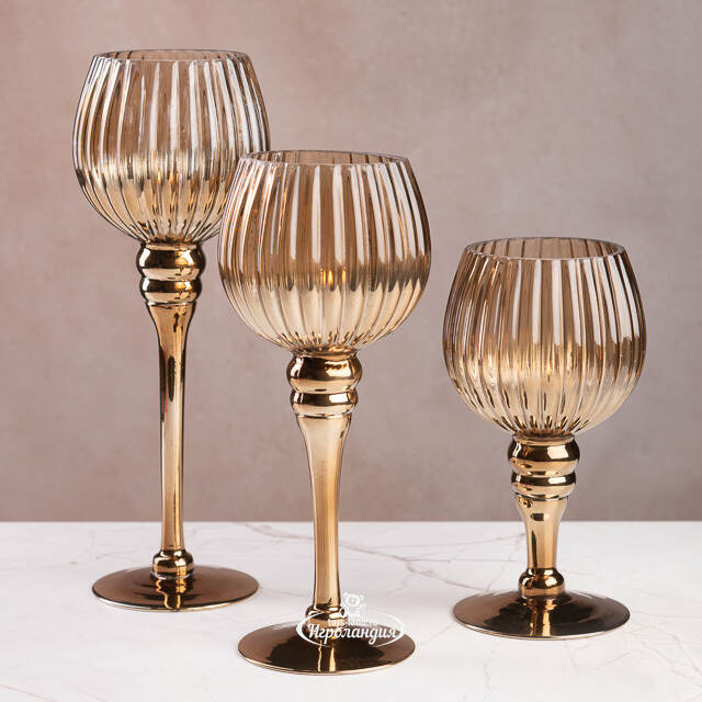 Набор стеклянных подсвечников-бокалов Мельбурн 20-30 см, 3 шт Boltze