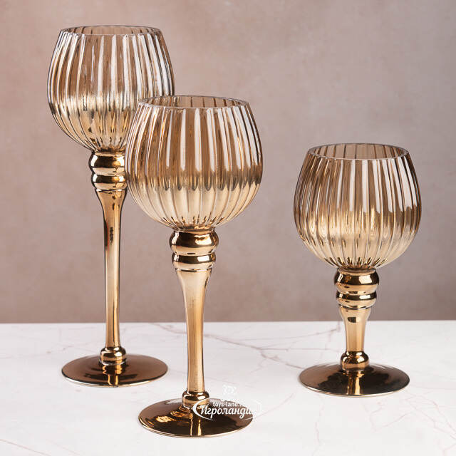 Набор стеклянных подсвечников-бокалов Мельбурн 20-30 см, 3 шт Boltze