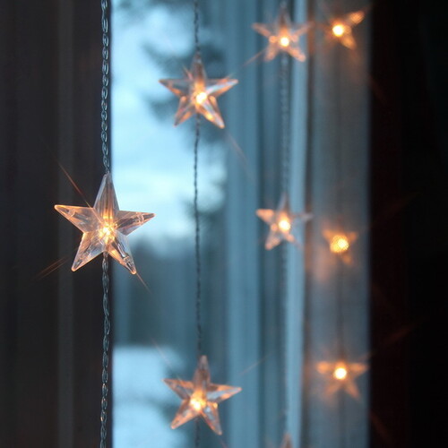 Гирлянда - занавес на окно Звездочки 0.9*2 м, 50 теплых белых LED ламп, прозрачный ПВХ, IP20 Star Trading