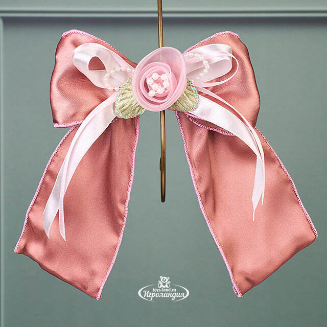 Бант для декора Лотария 16 см, пудровый, клипса Winter Deco