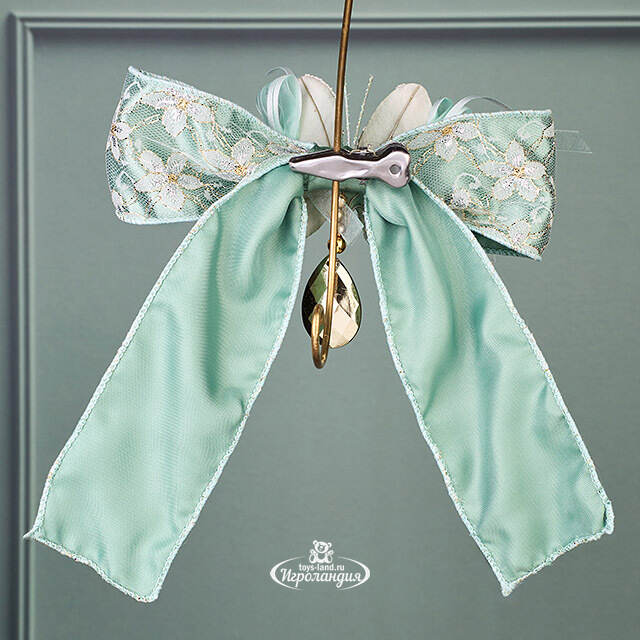 Бант на елку Кларель 33 см, мятный, клипса Winter Deco