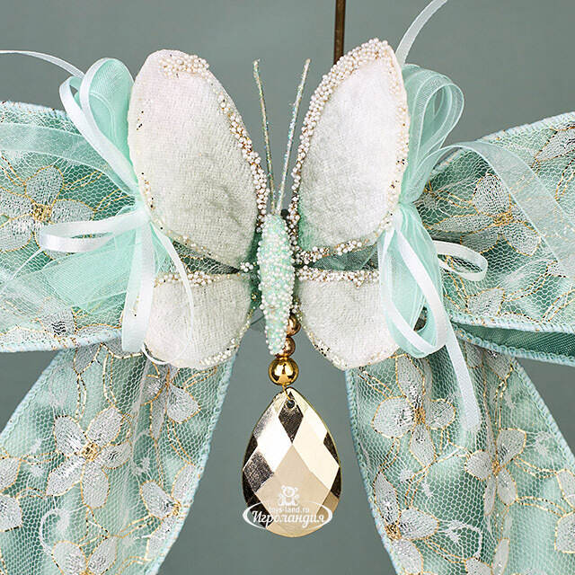 Бант на елку Кларель 33 см, мятный, клипса Winter Deco