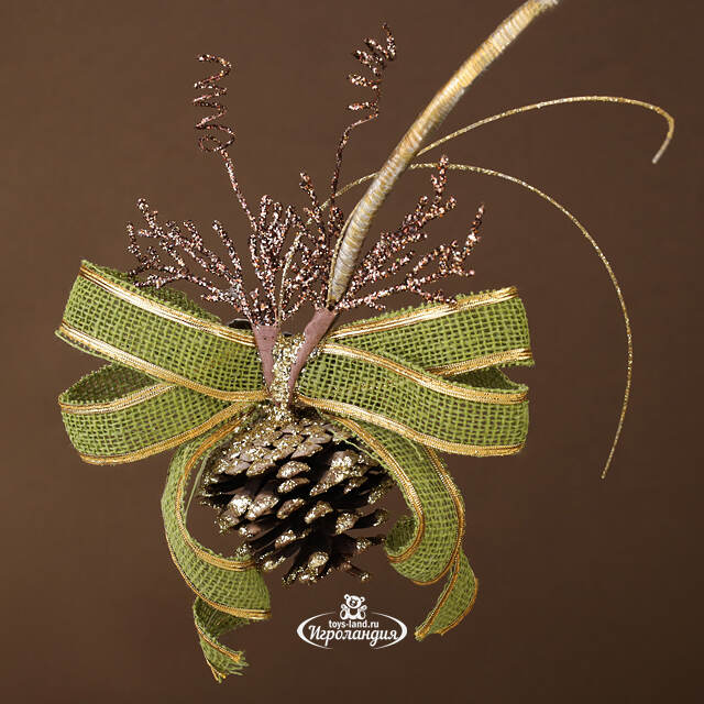 Бант на елку Ожеро: Лес Саксен 20 см оливковый, клипса Winter Deco