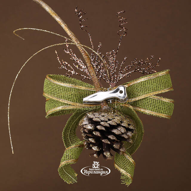 Бант на елку Ожеро: Лес Саксен 20 см оливковый, клипса Winter Deco