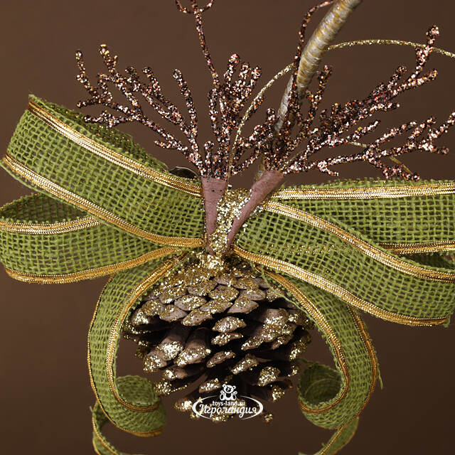 Бант на елку Ожеро: Лес Саксен 20 см оливковый, клипса Winter Deco