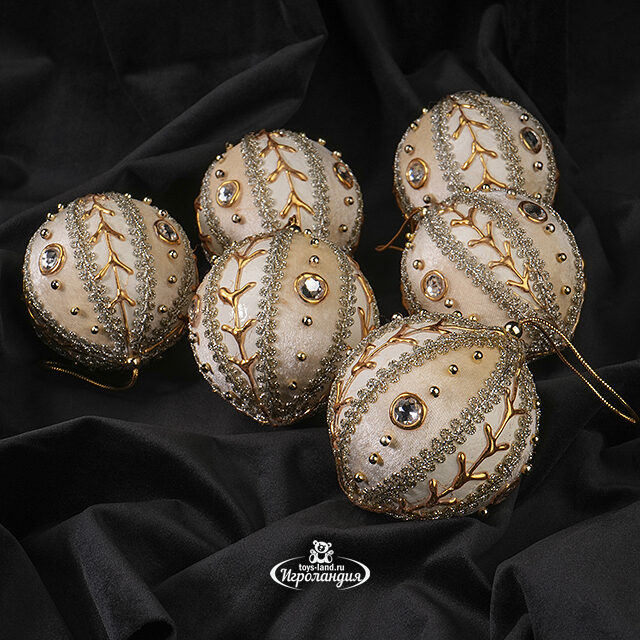 Набор елочных шаров Дворцовый Мотет 8 см молочный, 6 шт Winter Deco