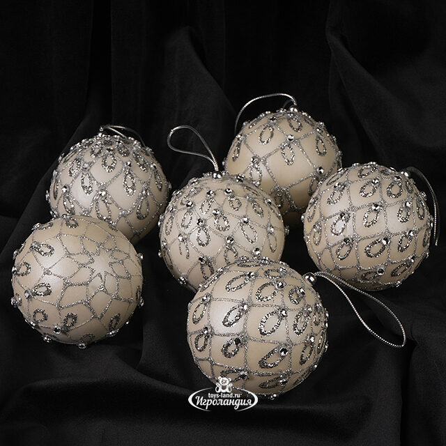 Набор елочных шаров Dynasty Hanchao 9 см жемчужный, 6 шт Winter Deco