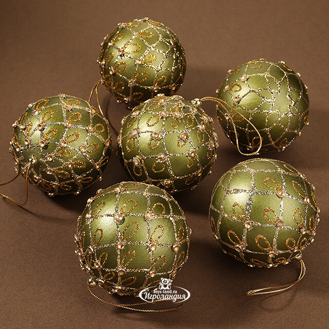 Набор елочных шаров Dynasty Hanchao 9 см оливковый, 6 шт Winter Deco