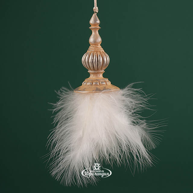 Елочная игрушка с перьями Бронзино 15 см, подвеска Winter Deco