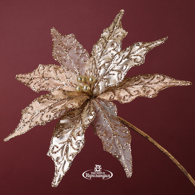 Искусственная пуансеттия Aemilius 25 см золотая, клипса Winter Deco