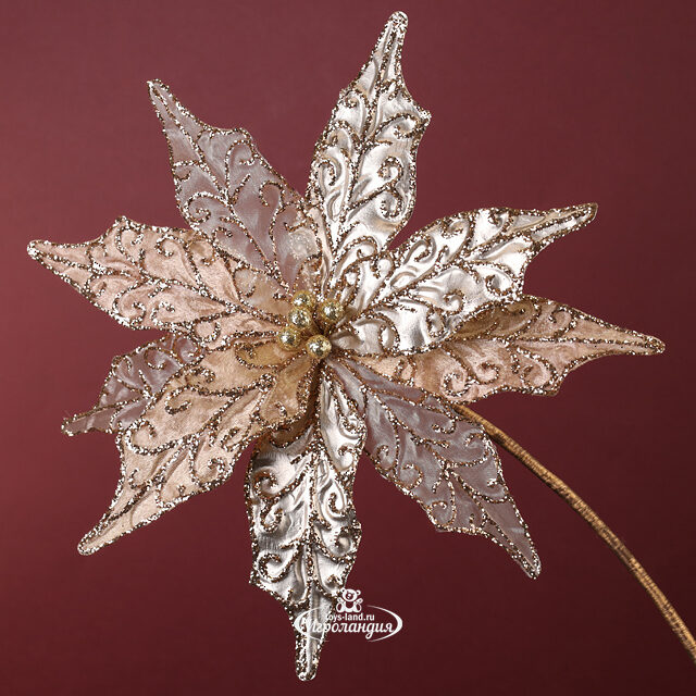 Искусственная пуансеттия Aemilius 25 см золотая, клипса Winter Deco