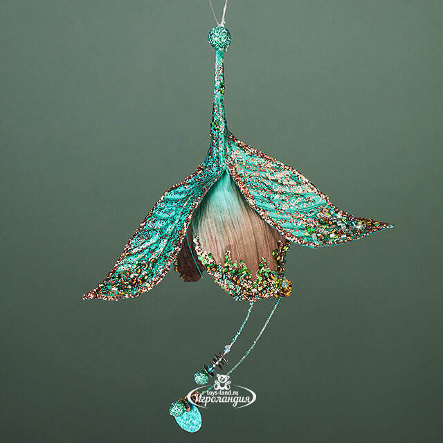 Елочная игрушка Цветок Питти - Morning Glory 28 см бирюзовая, подвеска Winter Deco