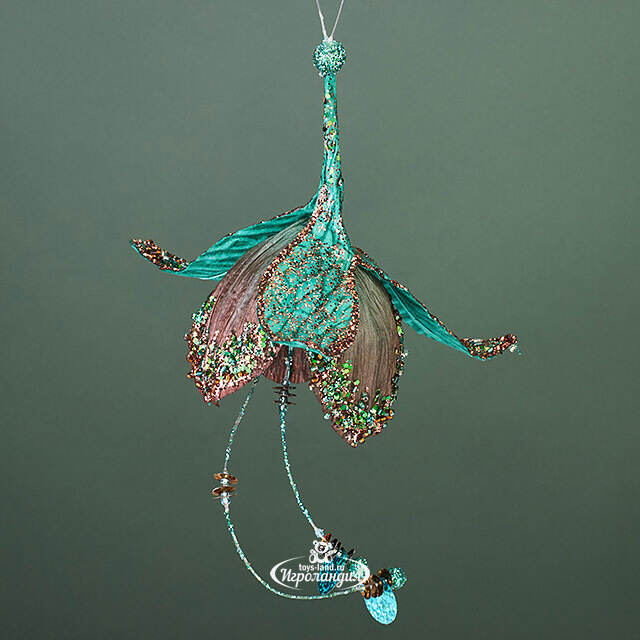 Елочная игрушка Цветок Питти - Morning Glory 28 см бирюзовая, подвеска Winter Deco