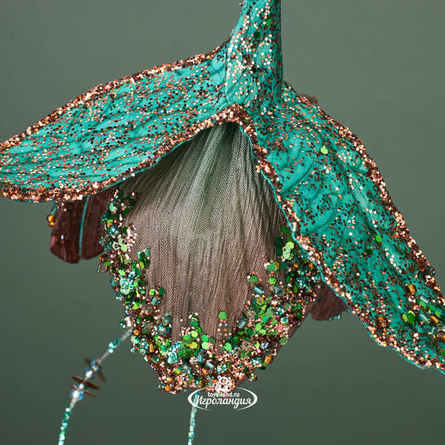 Елочная игрушка Цветок Питти - Morning Glory 28 см бирюзовая, подвеска Winter Deco