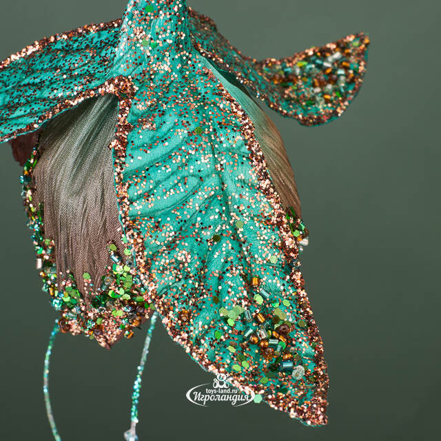 Елочная игрушка Цветок Питти - Morning Glory 28 см бирюзовая, подвеска Winter Deco