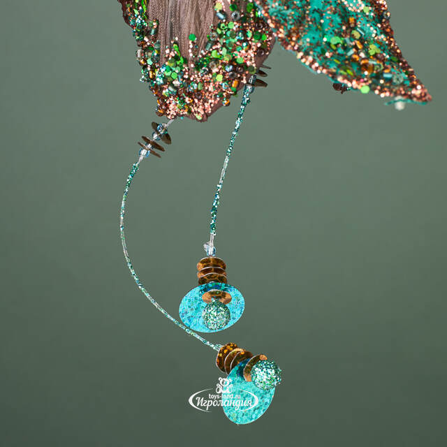 Елочная игрушка Цветок Питти - Morning Glory 28 см бирюзовая, подвеска Winter Deco