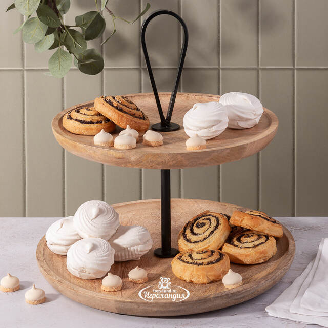 Деревянная этажерка для закусок Bedonia 35 см, двухъярусная Boltze