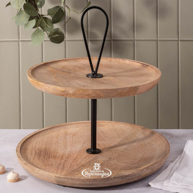 Деревянная этажерка для закусок Bedonia 35 см, двухъярусная Boltze