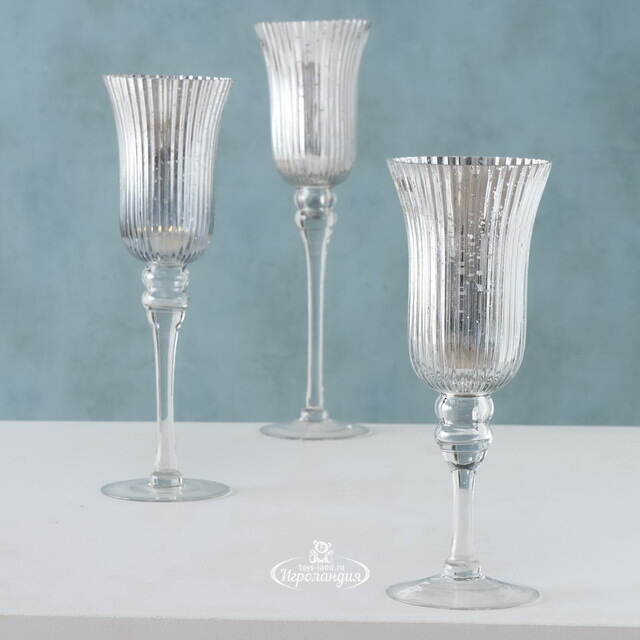 Набор стеклянных подсвечников - бокалов Silver Latorre 30-40 см, 3 шт Boltze