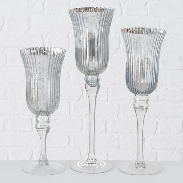 Набор стеклянных подсвечников - бокалов Silver Latorre 30-40 см, 3 шт Boltze