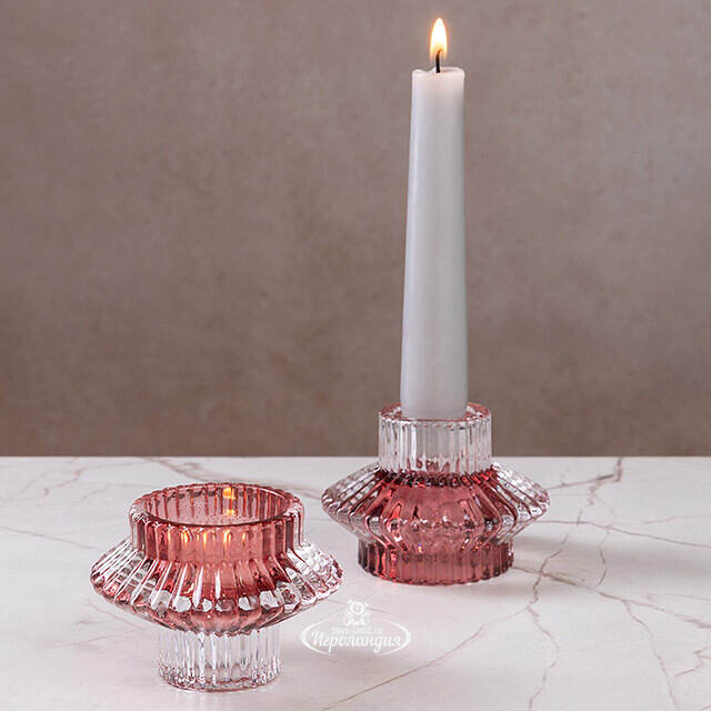 Стеклянный подсвечник Prezioso Rose 6 см, двусторонний Boltze