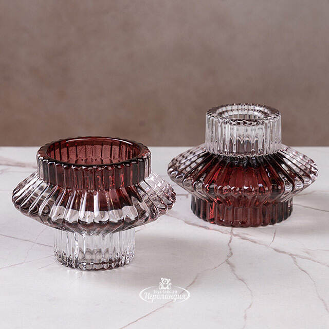 Стеклянный подсвечник Prezioso Marsala 6 см, двусторонний Boltze