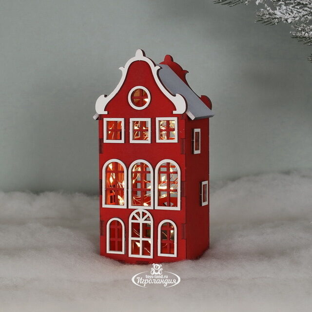 Домик с подсветкой Амстердам 20 см красный Christmas Apple