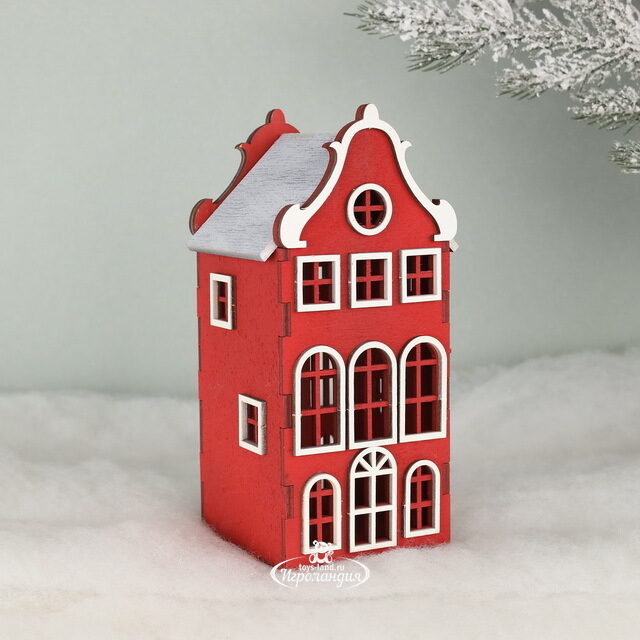 Домик с подсветкой Амстердам 20 см красный Christmas Apple