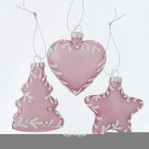 Набор стеклянных елочных игрушек Frosting Pink: Luvira 8 см, 3 шт, подвеска Boltze